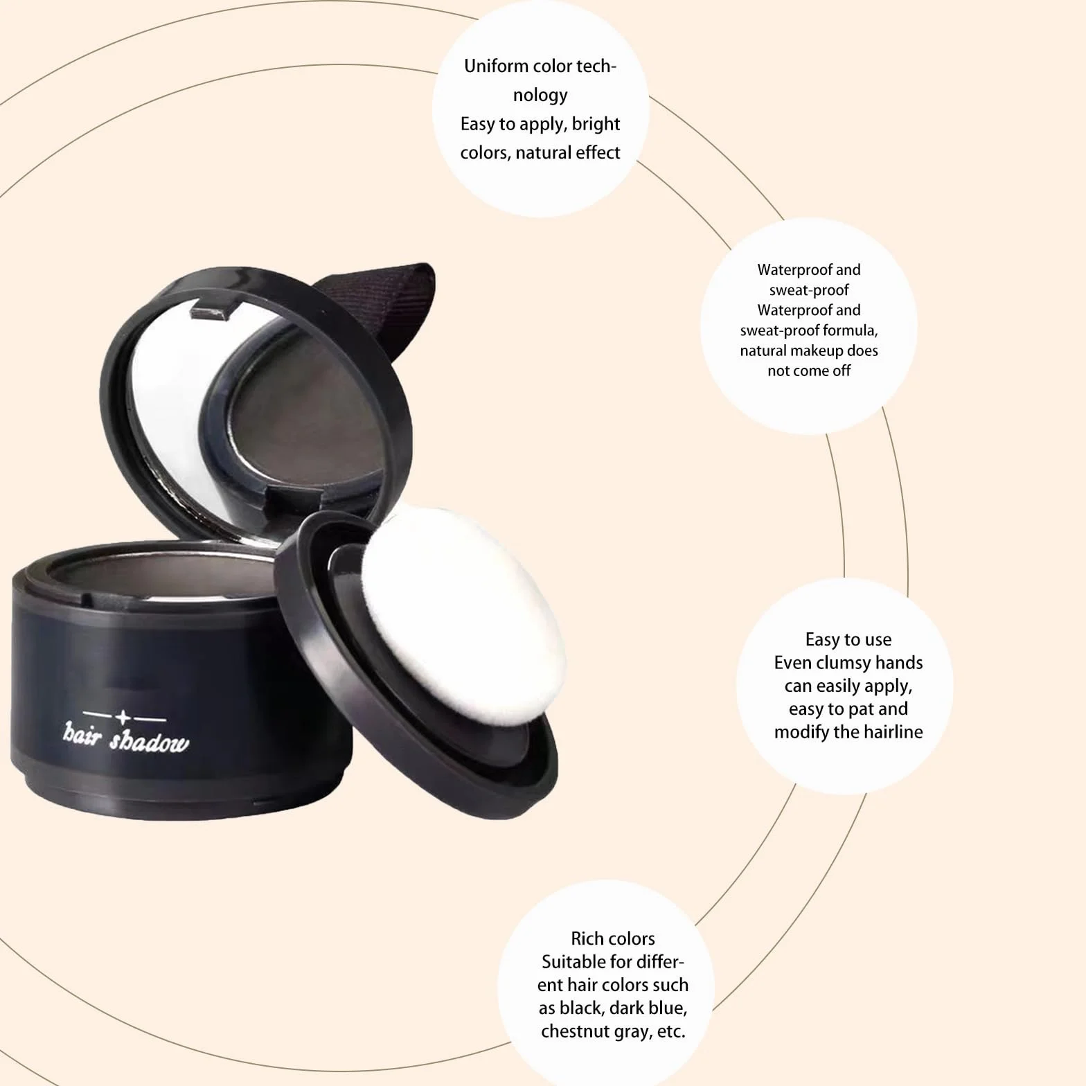 Hairline Powder,Natychmiastowa linia włosów w proszku,proszek z korzeni włosów,pokrywa korzeniowa,linia włosów,do wypełniania rozjaśnionych włosów,korektor korzeni włosów do makijażu dla(czarny)