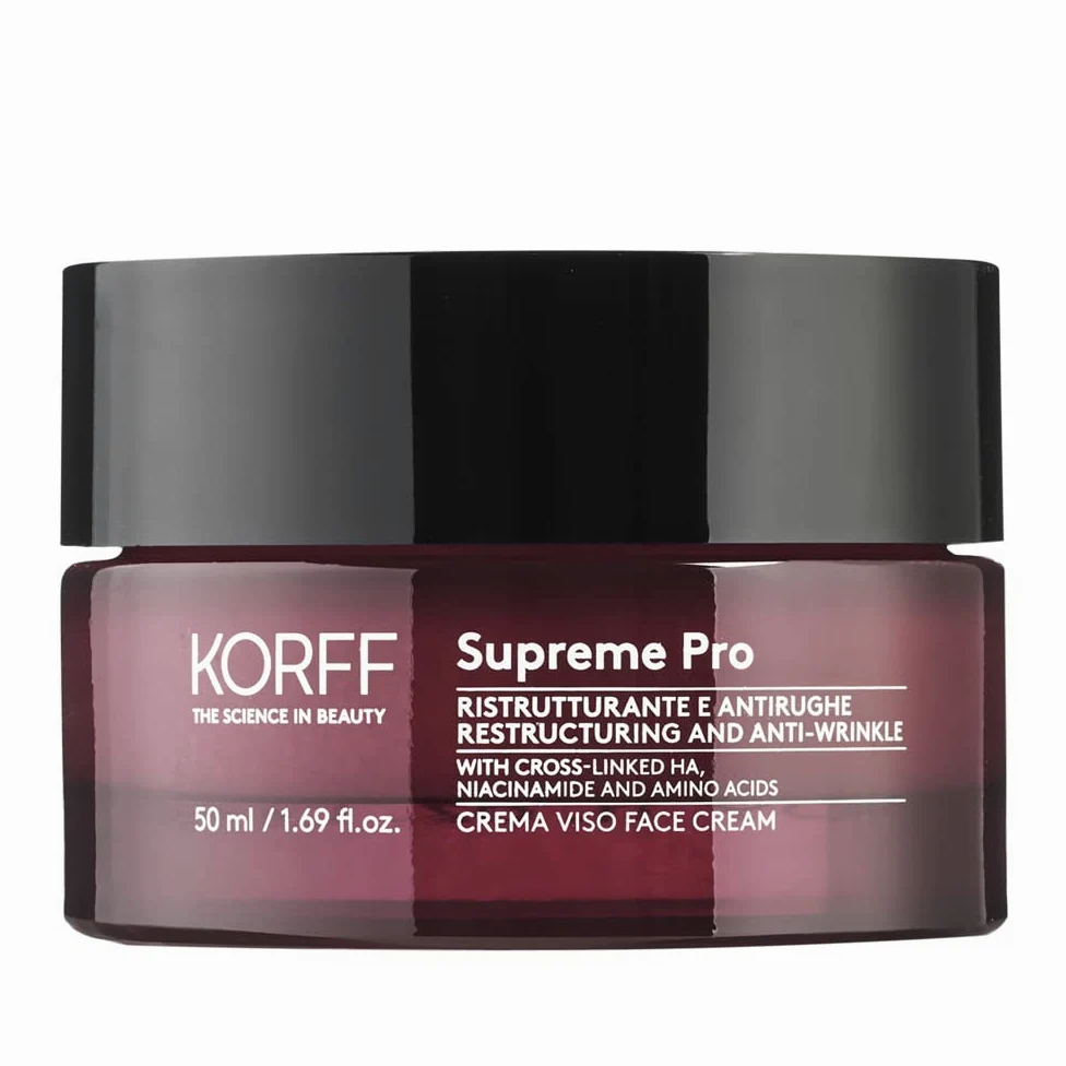 Korff Supreme Pro krem do twarzy, odnawiający i przeciwzmarszczkowy, z kwasem hialuronowym, do wszystkich rodzajów skóry, opakowanie 50 ml