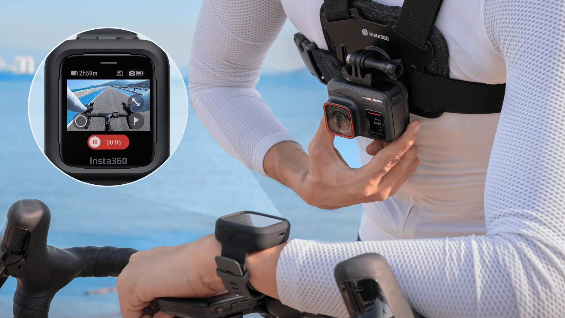 Insta360 Pilot zdalnego sterowania z podglądem GPS, pilot zdalnego sterowania, regulowane paski, kompatybilny z Ace i Ace Pro