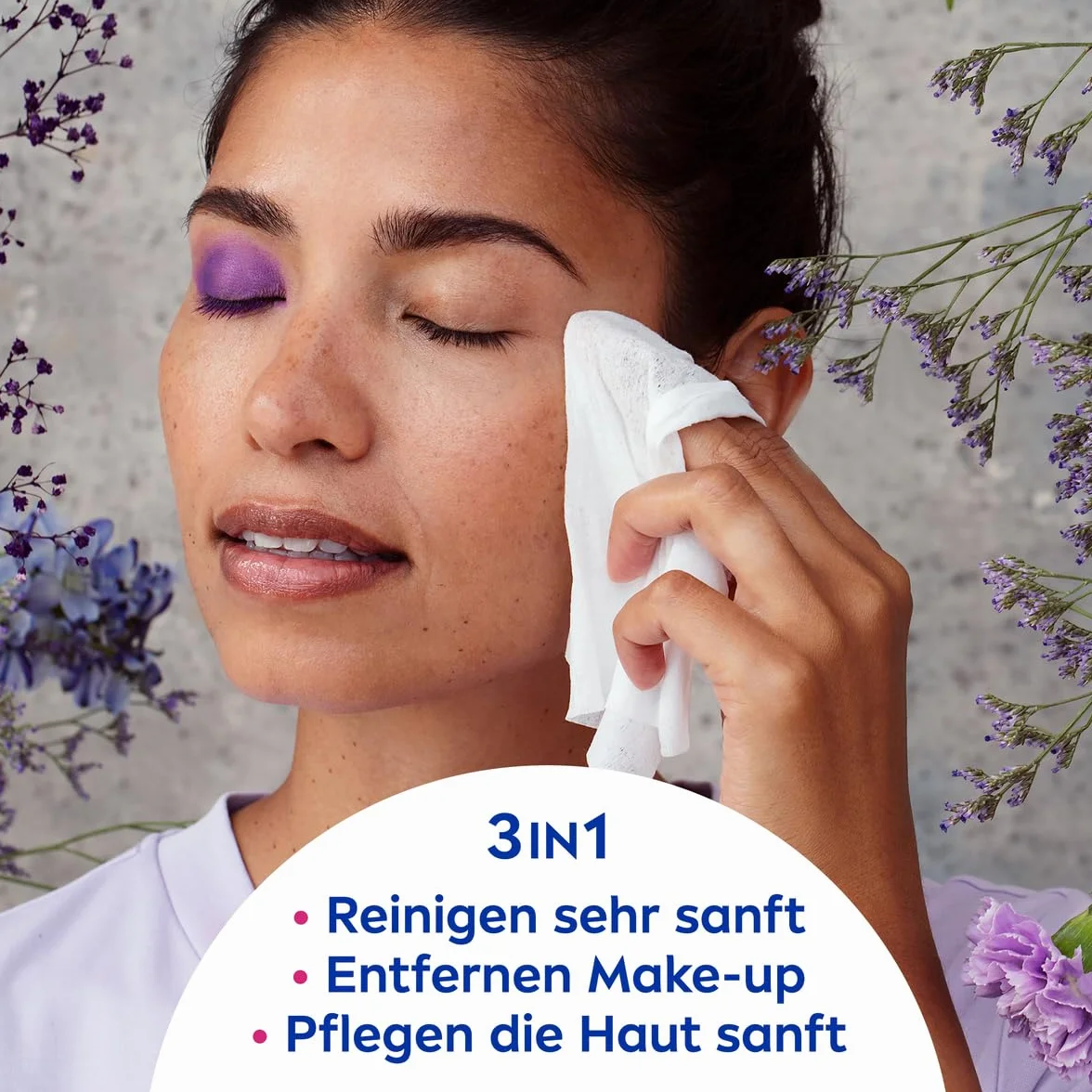 NIVEA 3 w 1 Sensitiv chusteczki czyszczące, łagodne chusteczki do czyszczenia twarzy z dekspantenolem, delikatne chusteczki do demakijażu dla szczególnie wrażliwej skóry, zawierające 0% alkoholu (25