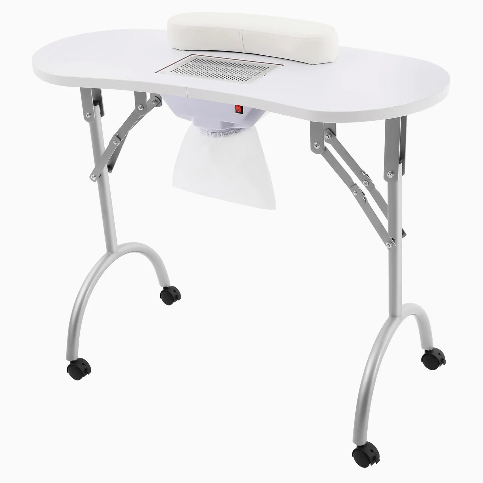 Stół do manicure, składany, 5,5 W, stół do paznokci z odsysaniem, 90 x 40 x 72,5 cm, mobilny odkurzacz do paznokci z 3 workami do odkurzacza i torbą do przenoszenia do salonów paznokci (biały)