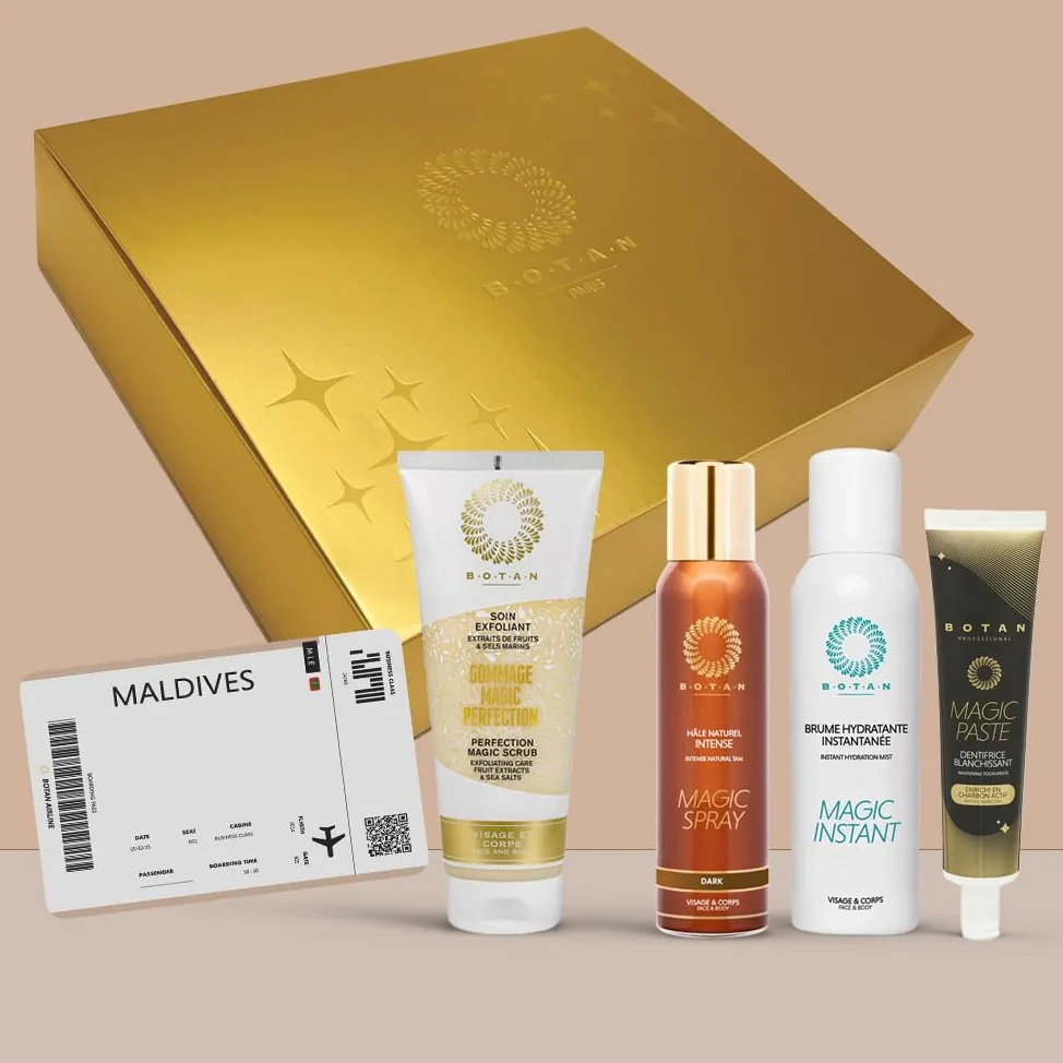 Zestaw upominkowy do pielęgnacji rytuału BOTAN - Malediwy specjalne - Intensywny spray do opalania, peeling i nawilżająca mgiełka - naturalna rutyna cery 98% naturalnego pochodzenia