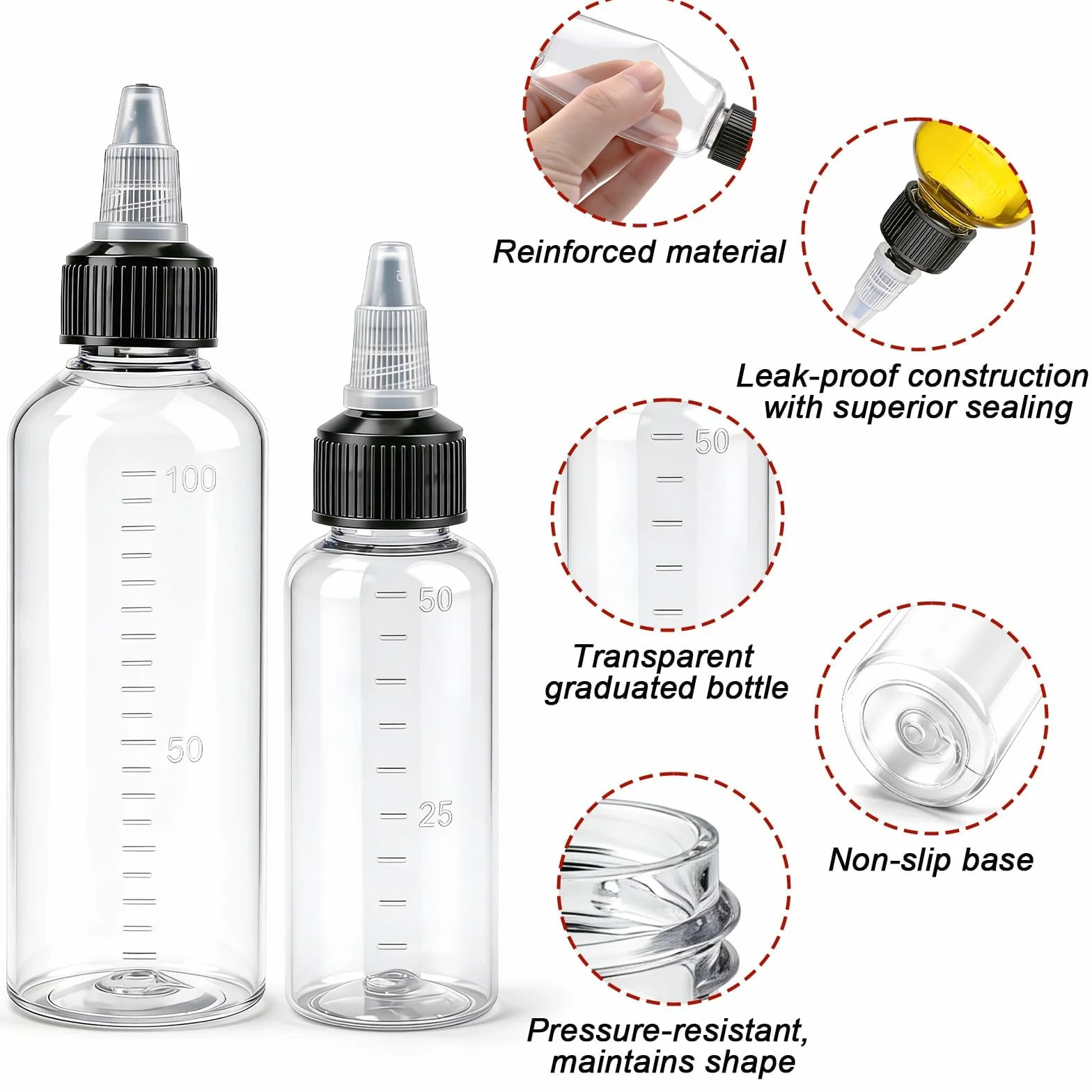 15 szt. 100 ml wyciskanych butelek z dyszami przezroczyste plastikowe butelki do wyciskania przypraw