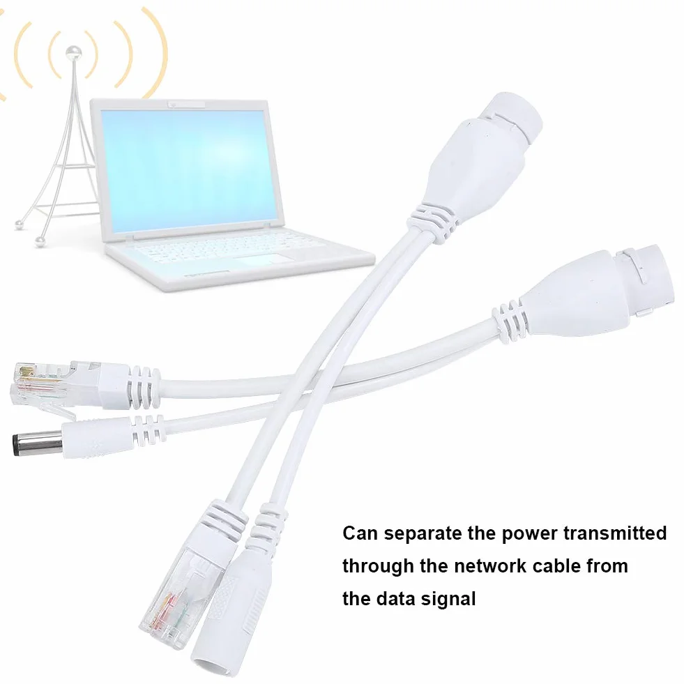 2 szt. PoE Injector and PoE Splitter Kit, DC12V POE Adapter Kabel Niestandardowy wodoodporny rozdzielacz wtryskiwaczy, 10/100 Mbps Cat5/5e/6 Standardowy kabel sieciowy (biały)