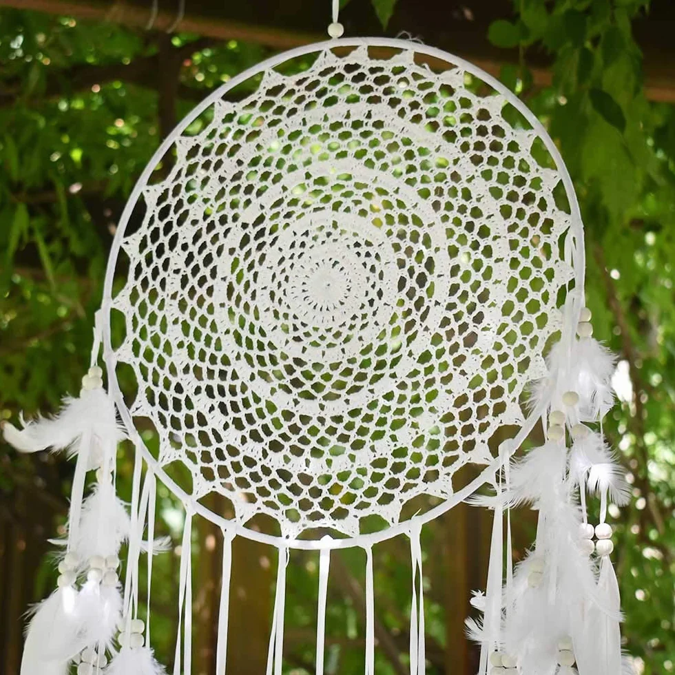 Łapacz snów boho 35 cm biały makrama ozdoba ścienna vintage