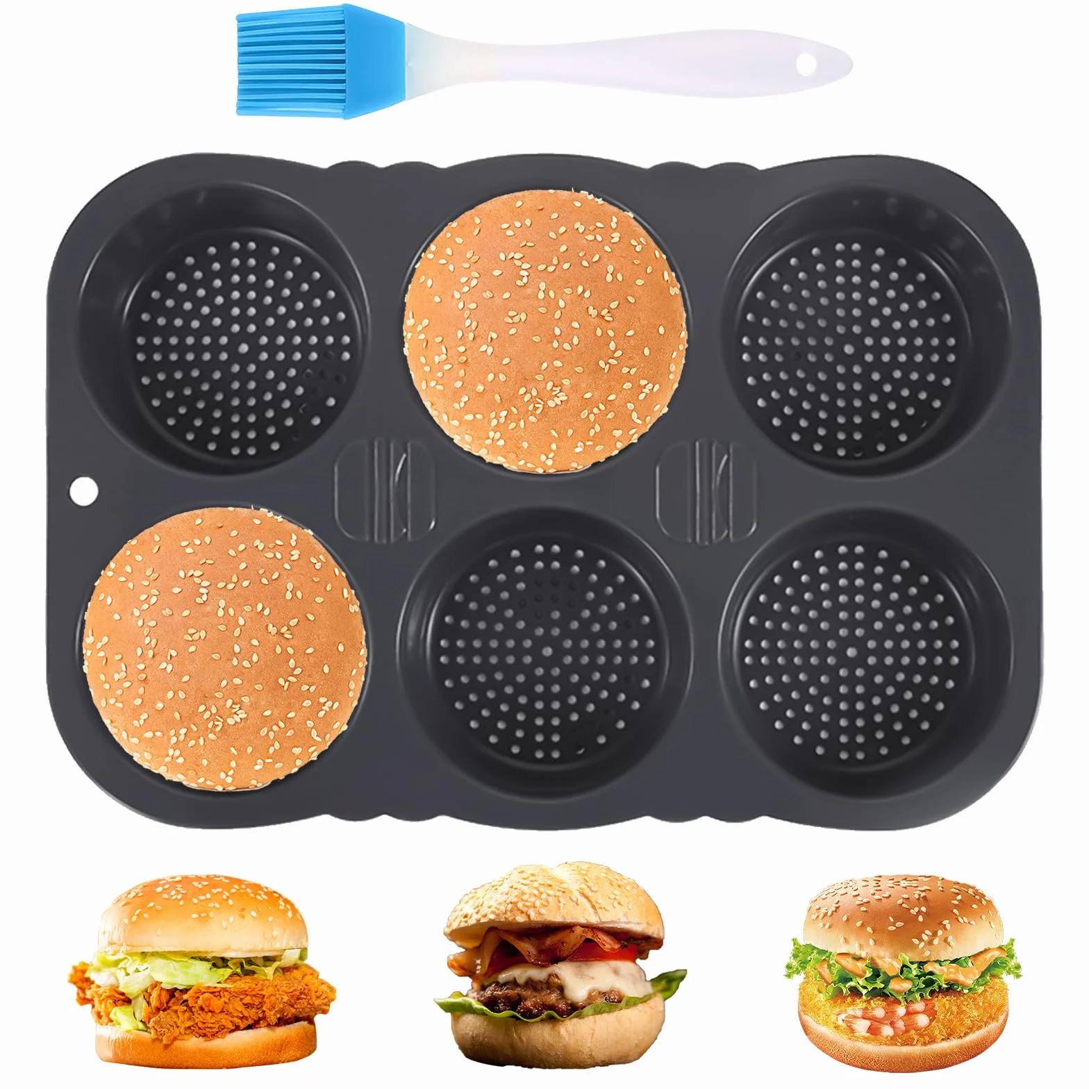 Silikonowa forma do pieczenia bułek burgerowych 10 cm perforowana 6 otworów
