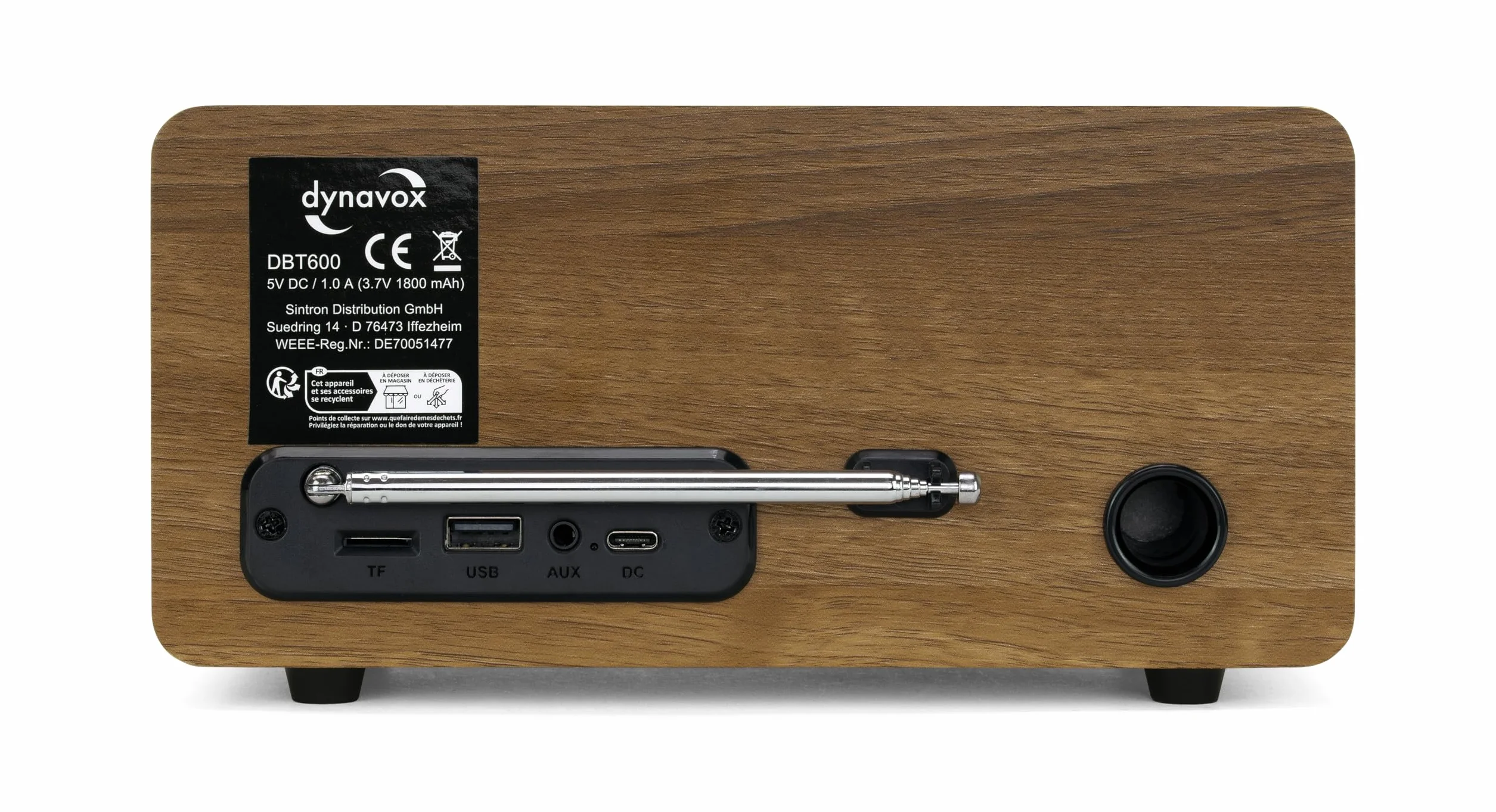 Przenośne radio Dab+ Dynavox DBT600, wbudowane radio FM, do kuchni, łazienki, biura, funkcja budzika, ekran TFT, zasilacz sieciowy, gniazdo USB i karta SD, wykończenie o wyglądzie drewna