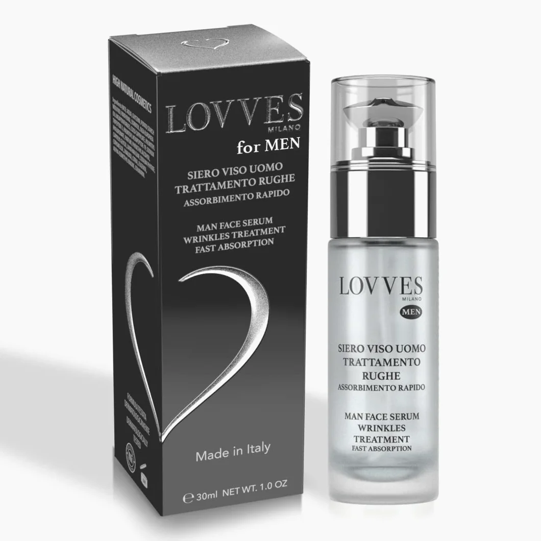 LOVVES Męskie serum do twarzy przeciwzmarszczkowe, wysokie naturalne kosmetyki, stymuluje produkcję kolagenu, wygładzający, do codziennego leczenia twarzy i konturu oczu, 30ml szklanej butelki.