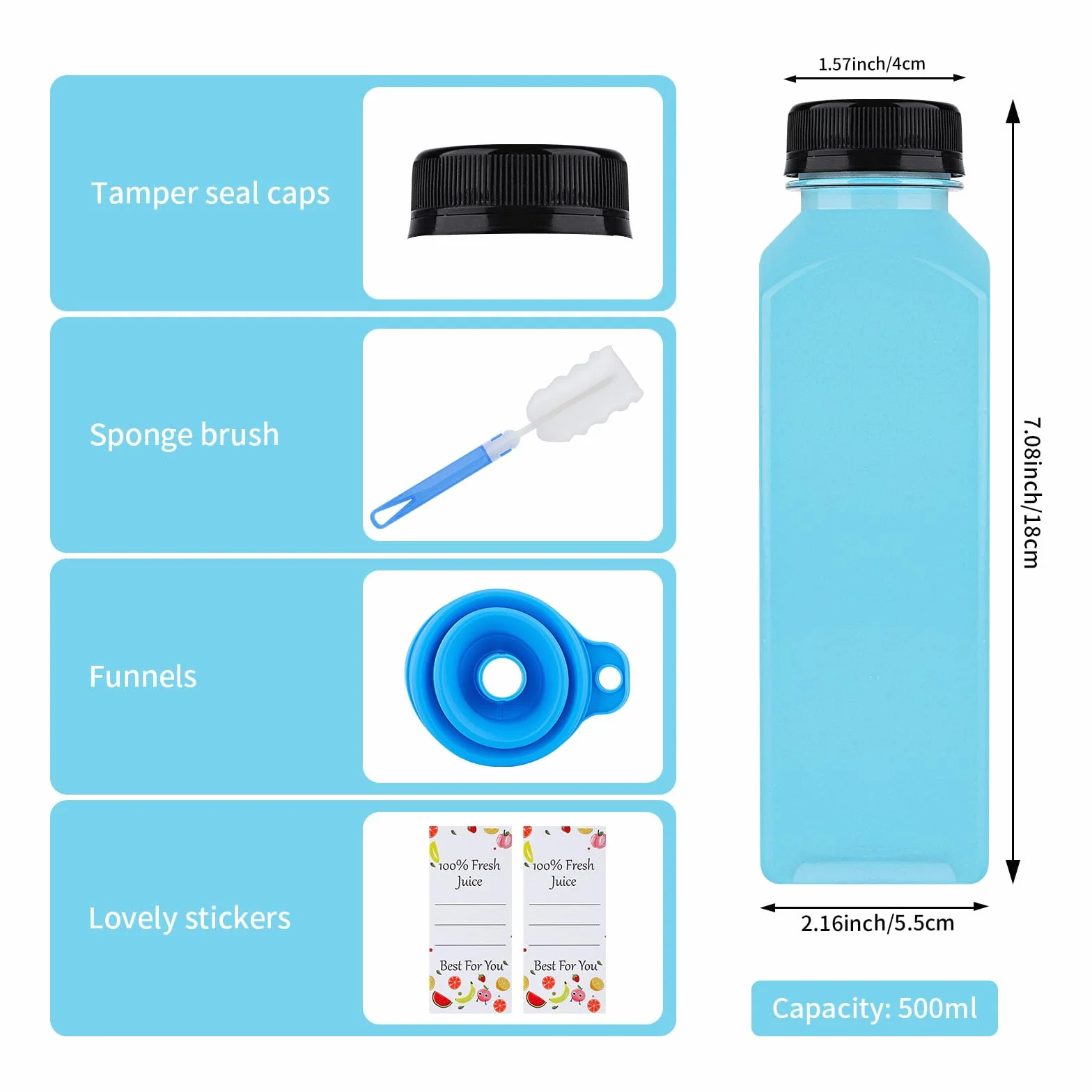 8 szt. 400 ml butelki do napełniania, puste plastikowe butelki do napełniania, wielokrotnego użytku, z tworzywa sztucznego, do smoothie, do napełniania, przezroczyste, do lodówki, sokowirówki, wody,