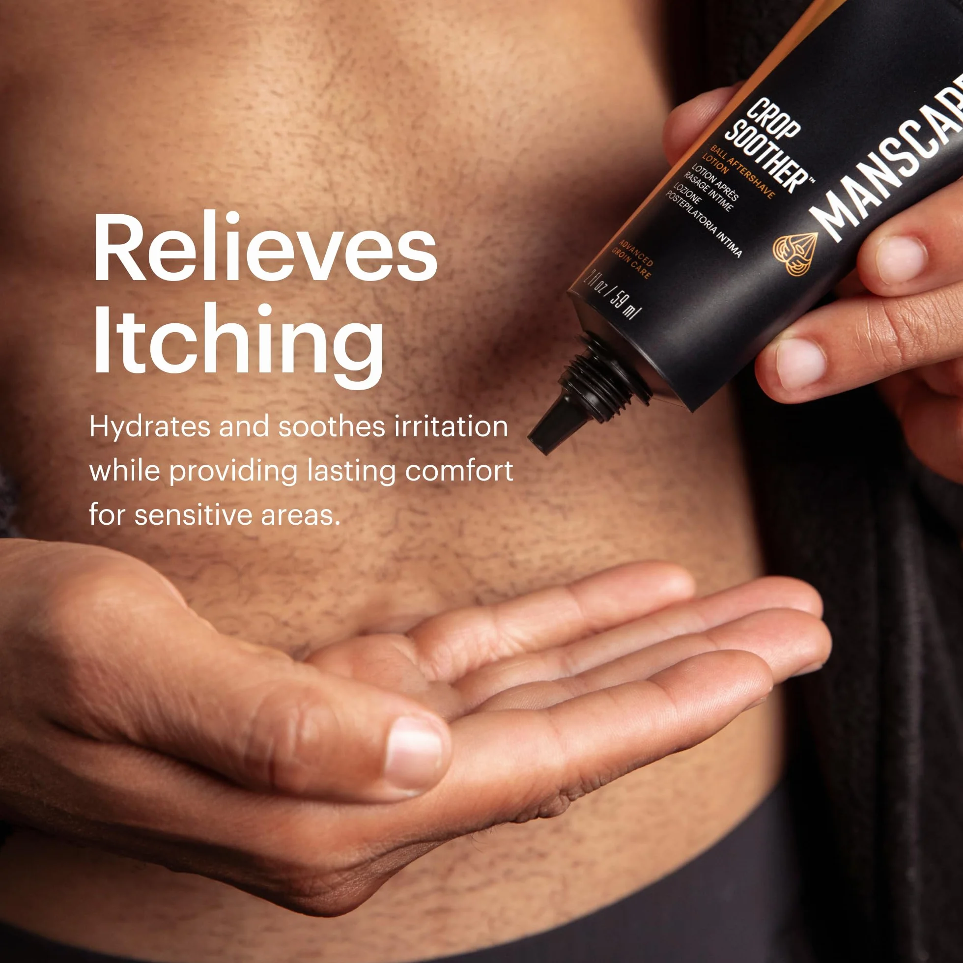 MANSCAPED® Crop Soother™ Płyn po goleniu do pielęgnacji pachwin – z dodatkiem aloesu, koloidalnego owsa, masła shea, masła z nasion kakaowca i oleju szafranowego o działaniu kojącym i łagodzącym