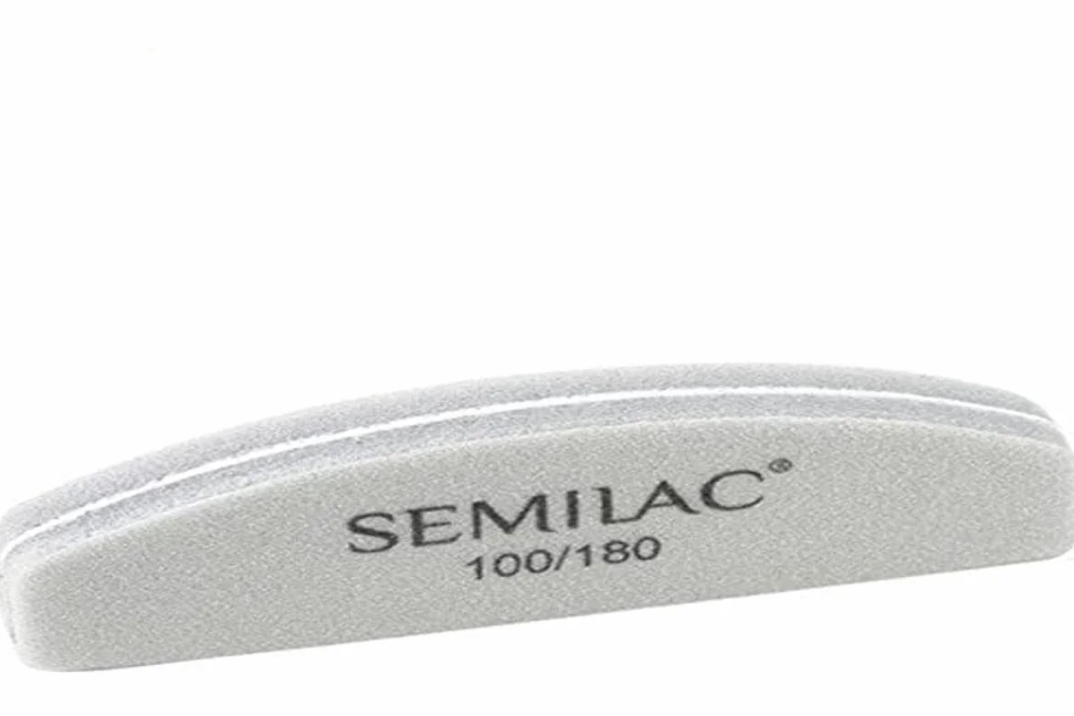 Semilac Pilnik do paznokci półksiężyc Mini 100/180 do manicure i pedicure wygładza naturalny żel i paznokcie akrylowe