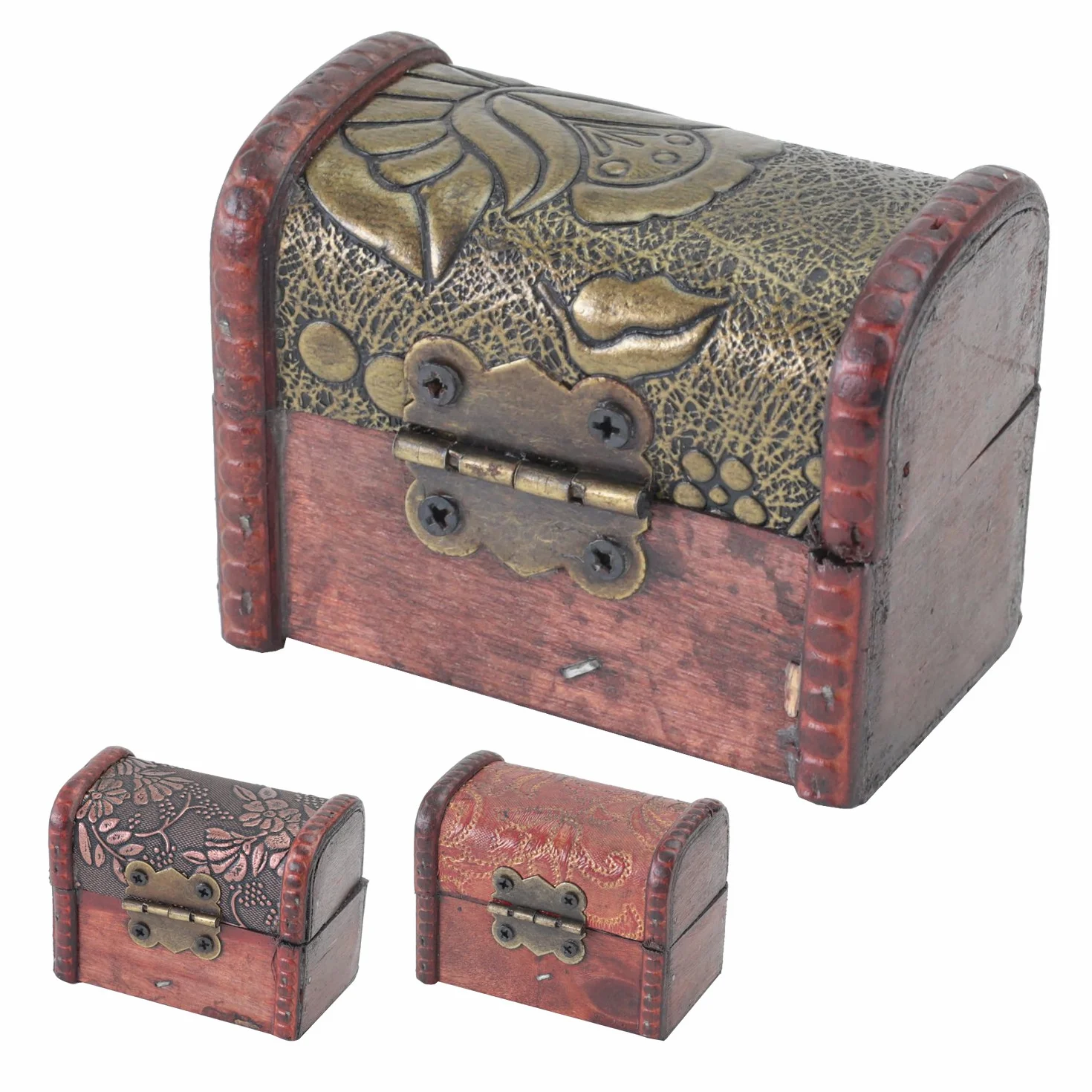 HMF 6415-108 Mała drewniana skrzynia skarbów | Zestaw 3 szt. | 8 x 5 x 6 cm | Różne modele