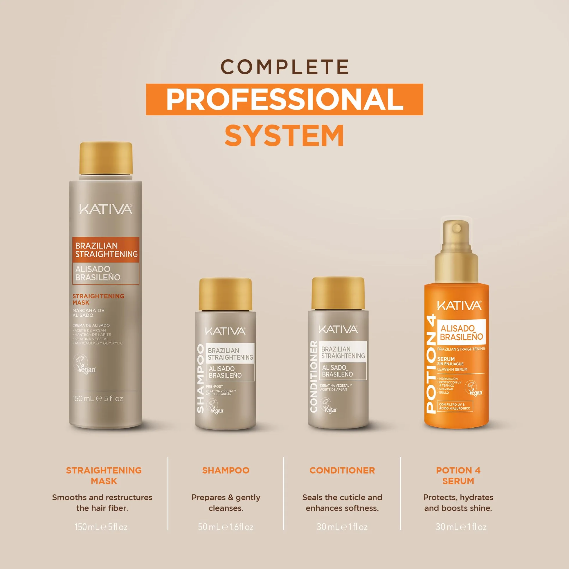KATIVA Premium Brazylijskie Prostowanie Włosów | Nowa Formuła z Kwasem Hialuronowym | Serum Bez Spłukiwania | Do 12 Tygodni Gładkich Włosów | Wegańskie & Cruelty-Free