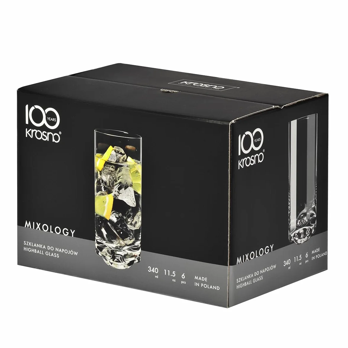 KROSNO Szklanki do napojów | Zestaw 6 x 350 ml | Kolekcja Mixology | Efektowne, trójdzielne dno | Prosta forma | Bezołowiowe szkło kryształowe| do koktajli, soków i wody | Można myć w zmywarce