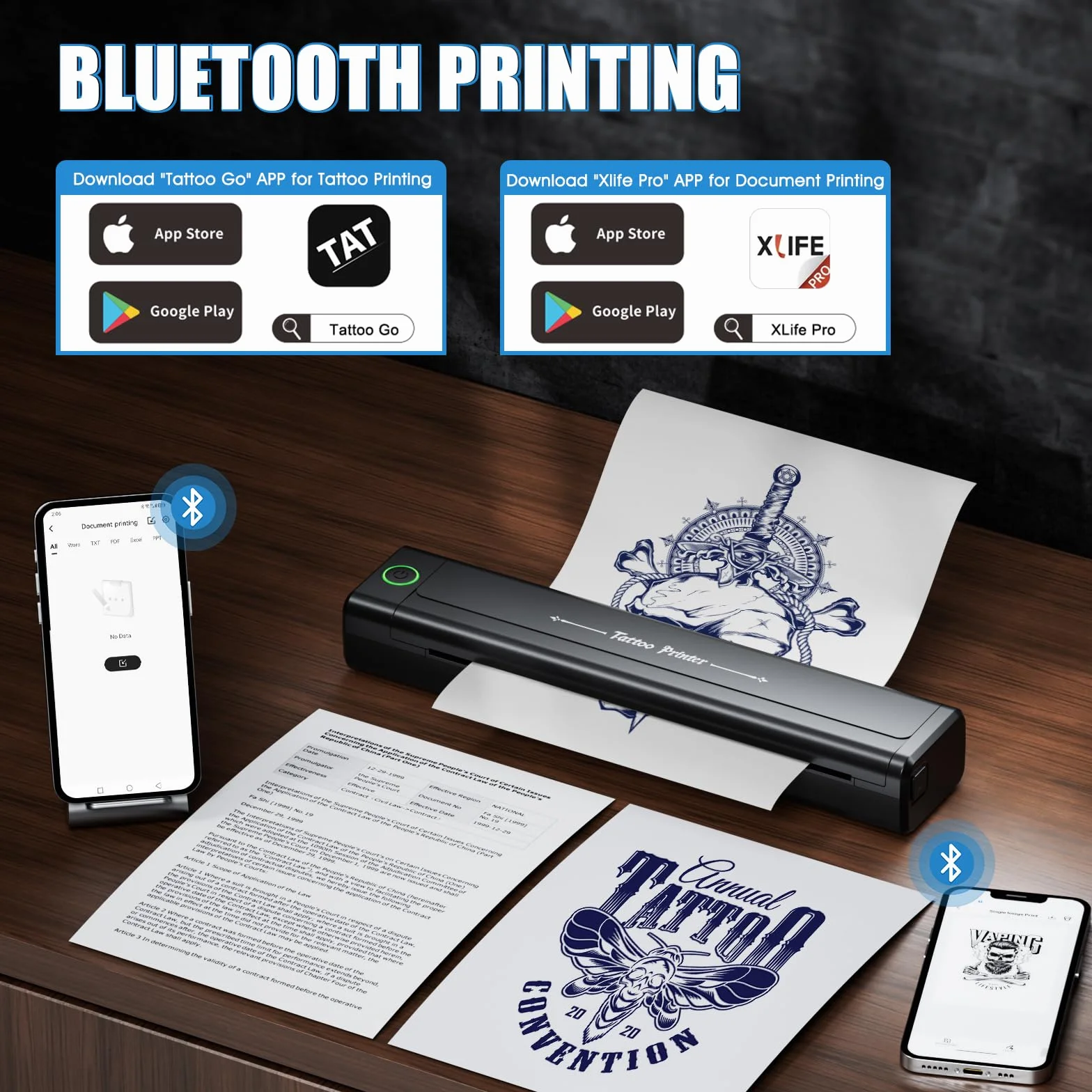H1 Drukarka do Tatuażu, Bluetooth drukarka szablonowa z 10 arkuszami papieru transferowego, Drukarka Termiczna do Tatuażu, Termokopiarka do tatuażu kompatybilna ze smartfonami i komputerami