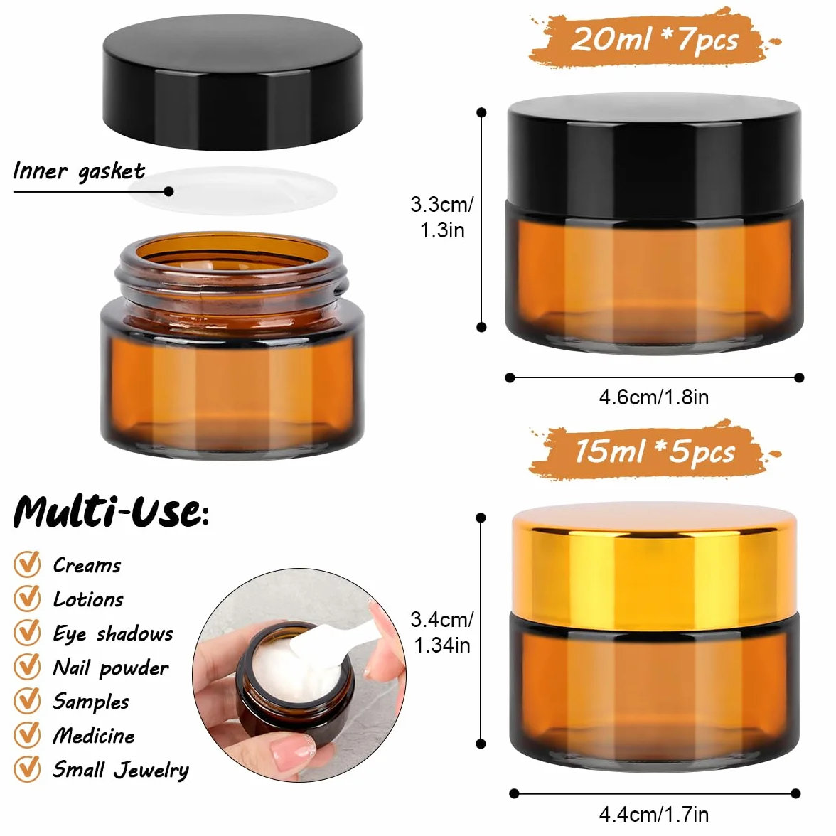 Słoiki ze szkła bursztynowego, 15 ml, 20 ml, puste słoiki kosmetyczne z pokrywkami, małe pojemniki na próbki na puder, kremy do twarzy, świece, balsam i makijaż, 12 szt