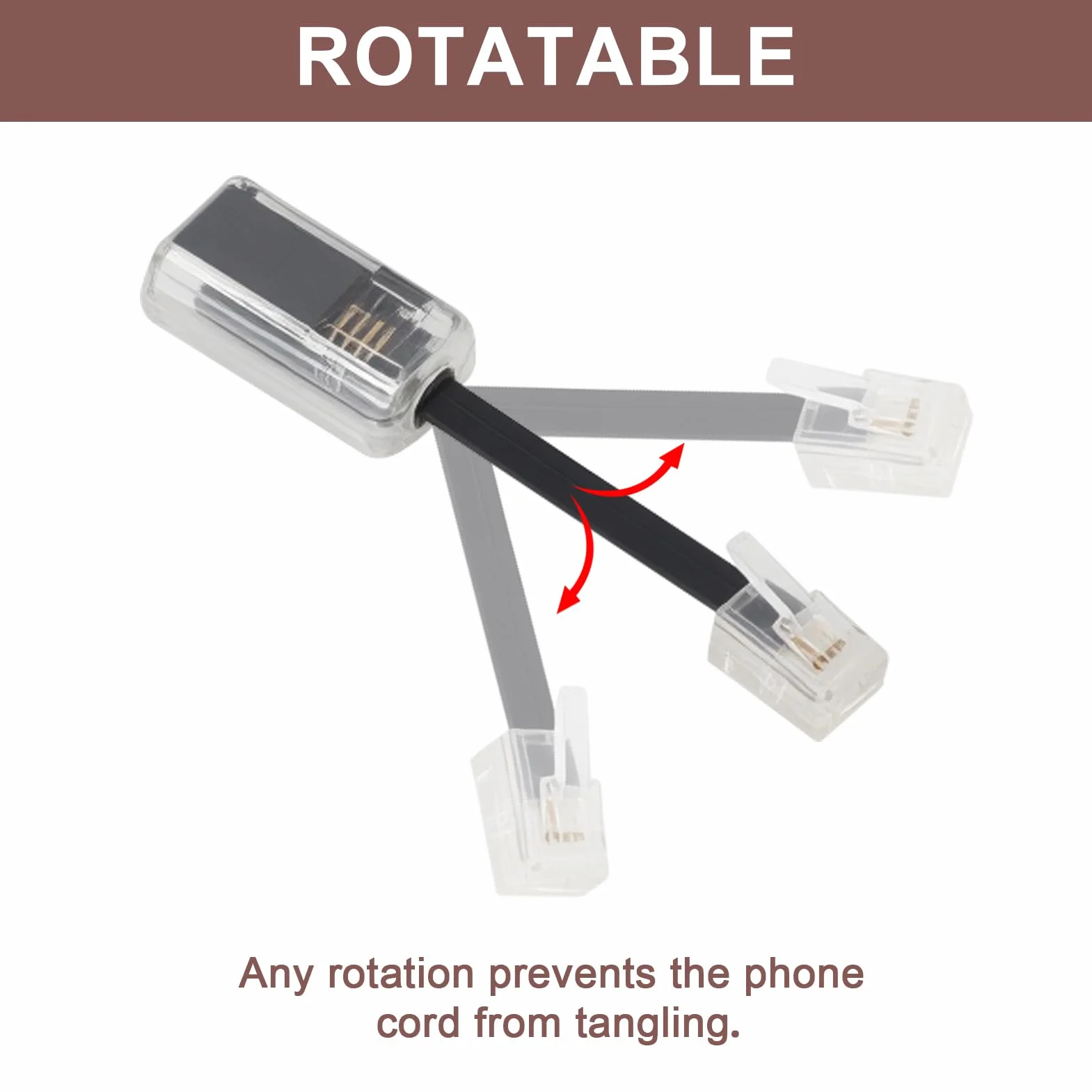 Kabel telefoniczny RJ9 4P4C 3 metry z obrotowym rozplątywaniem o 360°, czarny - spiralny kabel telefoniczny stacjonarny, uniwersalny kompatybilny ze wszystkimi telefonami z interfejsem RJ9 do domu i